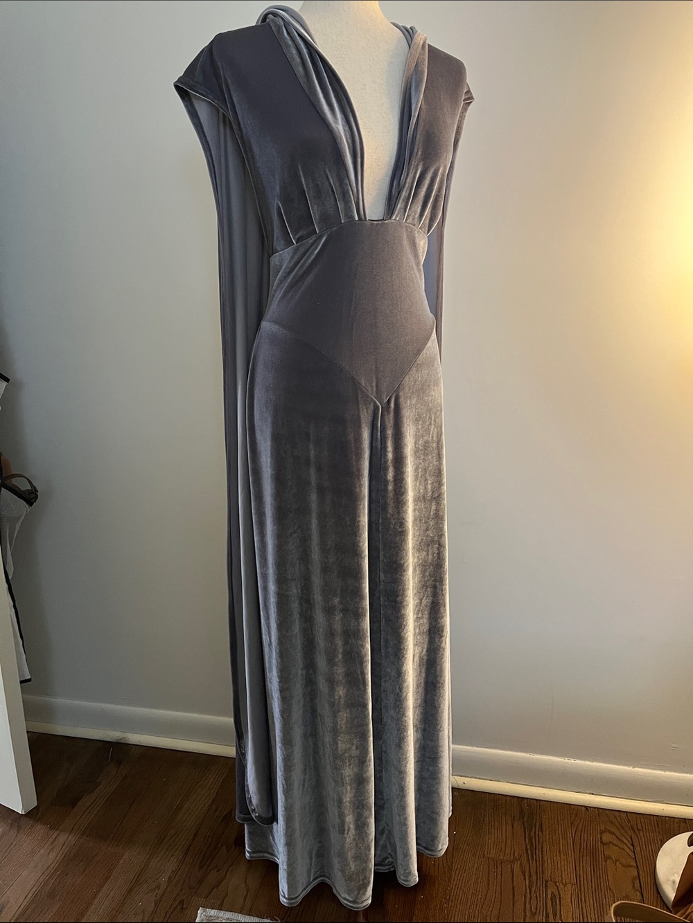 Silver velvet cape and hood renaissance faire gown